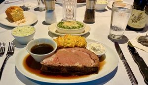 Carson's slow roasted prime rib served with au jus and creamy horseradish